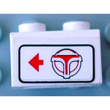 white brick 1 x 2 with red arrow on left side pointing left airport shuttle logo pattern sticker - set 6399