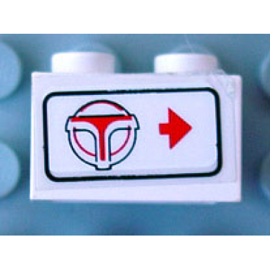 white brick 1 x 2 with red arrow on right side pointing right airport shuttle logo pattern sticker - set 6399