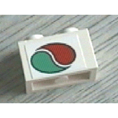 white brick 1 x 2 with octan logo pattern sticker - set 6335