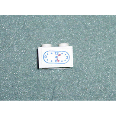 white brick 1 x 2 with clock pattern sticker - sets 5875 5876