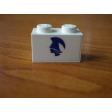 white brick 1 x 2 with blue britannia logo pattern model left side sticker - set 1599