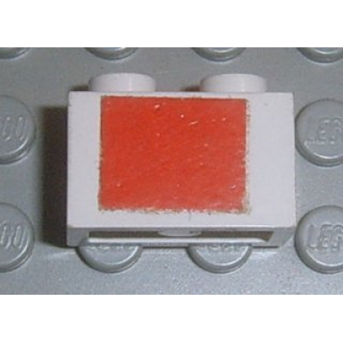 white brick 1 x 2 with red rectangle pattern sticker - set 6375-2