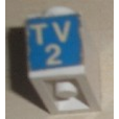white brick 1 x 2 with white tv 2 on blue pattern both ends stickers - set 664-1