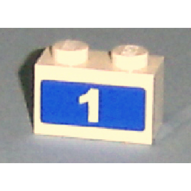 white brick 1 x 2 with white 1 on blue background pattern sticker - set 7641
