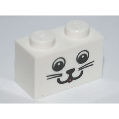white brick 1 x 2 with cat face pattern