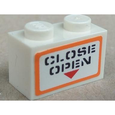 white brick 1 x 2 with close open pattern sticker - set 7738
