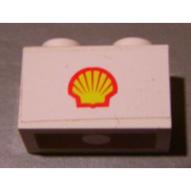 white brick 1 x 2 with shell logo small pattern sticker - set 7813