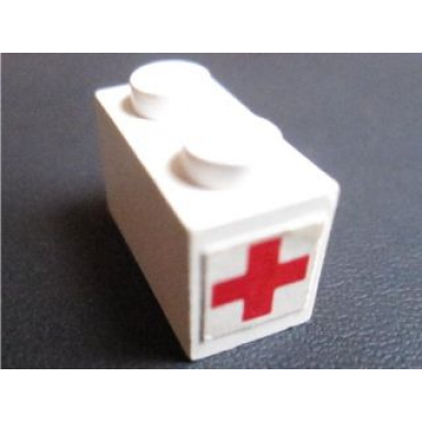 white brick 1 x 2 with red cross pattern on both ends stickers - set 606-1