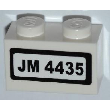 white brick 1 x 2 with jm 4435 on white background pattern sticker - set 4435