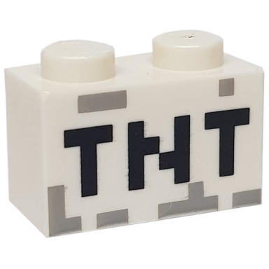 white brick 1 x 2 with black tnt pixelated pattern