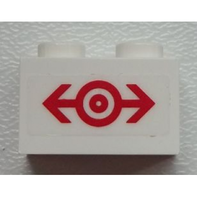white brick 1 x 2 with train logo red medium pattern sticker - set 60051