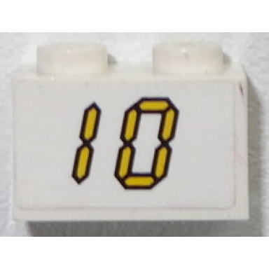 white brick 1 x 2 with yellow digital 10 on white background pattern sticker - set 3568