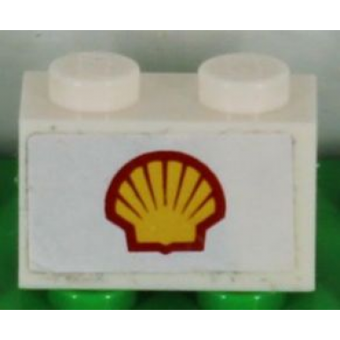 white brick 1 x 2 with shell logo medium pattern sticker - set 1256