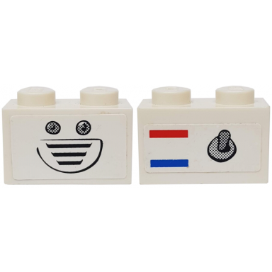 white brick 1 x 2 with switch red and blue stripes and vent and buttons pattern stickers - set 3834