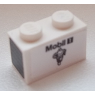 white brick 1 x 2 with mobil 1 and michelin logo on side and silver grille on black background on end pattern model right side stickers - set 75876