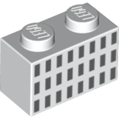 white brick 1 x 2 with 24 dark bluish gray rectangles pattern