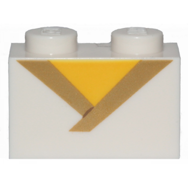 white brick 1 x 2 with gold trim and yellow triangle pattern