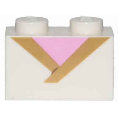 white brick 1 x 2 with gold trim and bright pink triangle pattern
