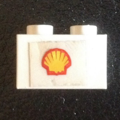 white brick 1 x 2 with shell logo medium pattern short red stripes sticker - set 7735