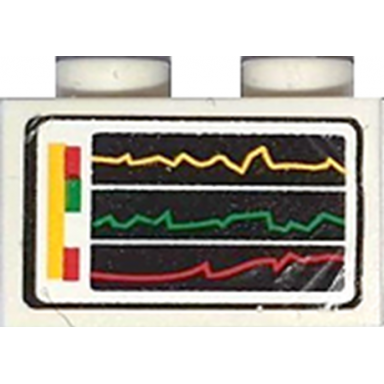 white brick 1 x 2 with screen with performance chart graph pattern sticker - set 8155