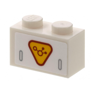 white brick 1 x 2 with bright light orange triangle dark red border and molecule pattern sticker - set 76831