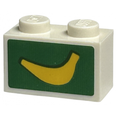 white brick 1 x 2 with yellow banana on green background pattern sticker - set 40574