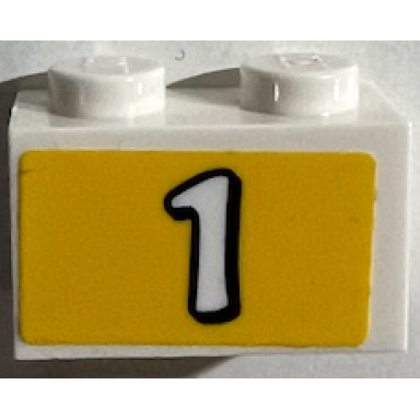 white brick 1 x 2 with white number 1 on yellow background pattern sticker - set 41372