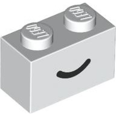 white brick 1 x 2 with black smile curved line pattern