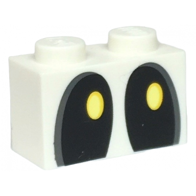 white brick 1 x 2 with large black eyes looking upwards left with bright light yellow pupils pattern super mario dry bones