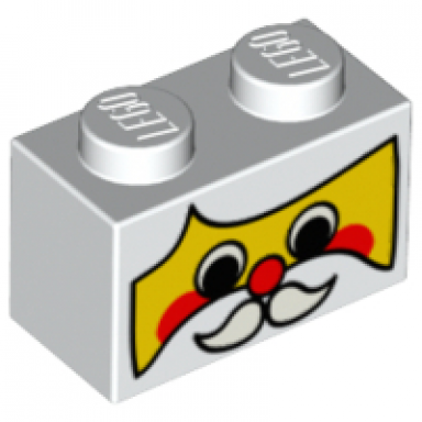 white brick 1 x 2 with yellow santa face moustache and red cheeks and nose pattern