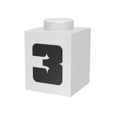 white brick 1 x 1 with black number 3 pattern