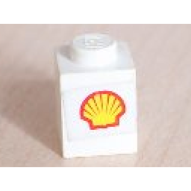 white brick 1 x 1 with shell logo pattern sticker - set 6634