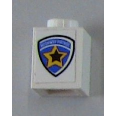 white brick 1 x 1 with highway patrol logo pattern sticker - sets 6111 8665