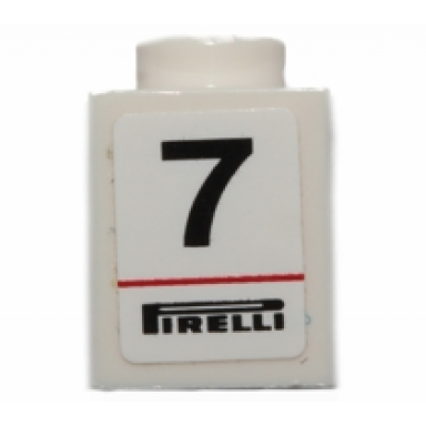 white brick 1 x 1 with black number 7 and pirelli logo pattern sticker - set 30192