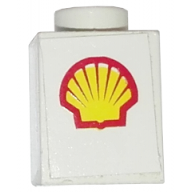 white brick 1 x 1 with shell logo pattern sticker - set 1469