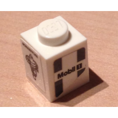 white brick 1 x 1 with mobil 1 and dark bluish gray markings and schaeffler with michelin logo pattern model right side stickers - set 75876