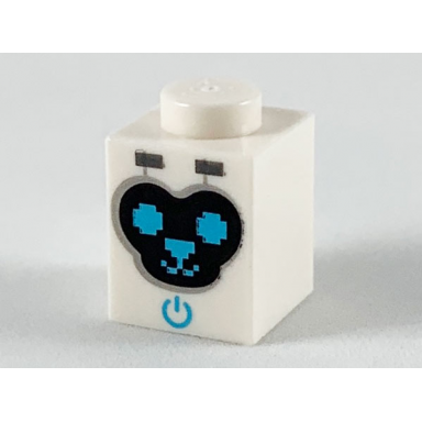 white brick 1 x 1 with black face medium azure eyes nose mouth and power indicator pattern