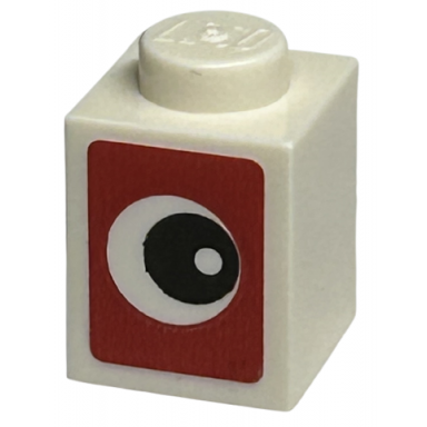 white brick 1 x 1 with black eye on red background pattern sticker - set 40574