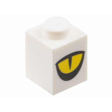 white brick 1 x 1 with yellow eye partially closed black slit pupil pattern