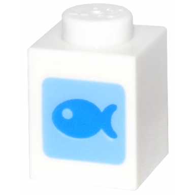 white brick 1 x 1 with dark azure fish on medium blue square pattern animal crossing fish bait