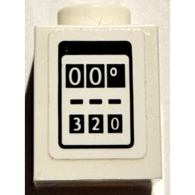 white brick 1 x 1 with gas fuel pump with 00â° and 320 on black rectangles pattern sticker - set 75889