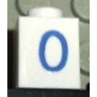 white brick 1 x 1 with blue number 0 pattern