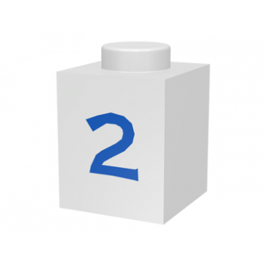 white brick 1 x 1 with blue number 2 pattern