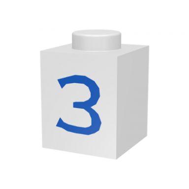 white brick 1 x 1 with blue number 3 pattern