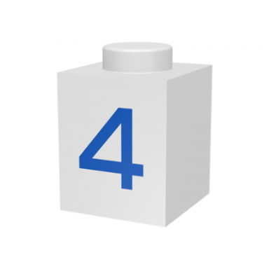 white brick 1 x 1 with blue number 4 pattern