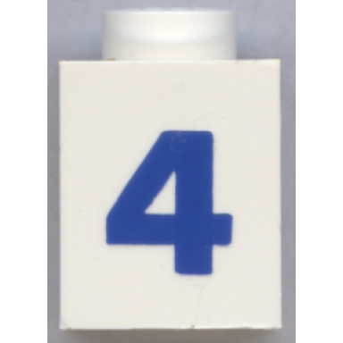 white brick 1 x 1 with blue number 4 pattern bold font
