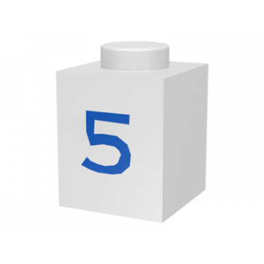 white brick 1 x 1 with blue number 5 pattern
