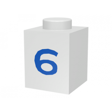 white brick 1 x 1 with blue number 6 pattern