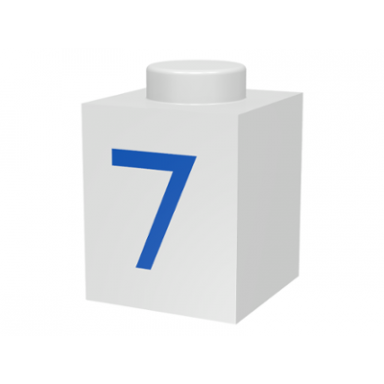 white brick 1 x 1 with blue number 7 pattern