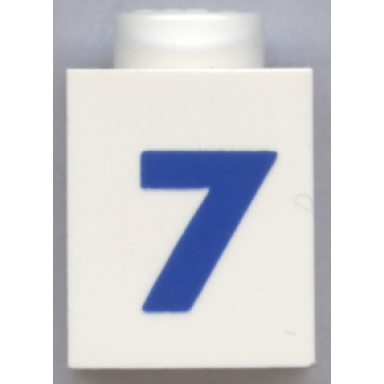 white brick 1 x 1 with blue number 7 pattern bold font